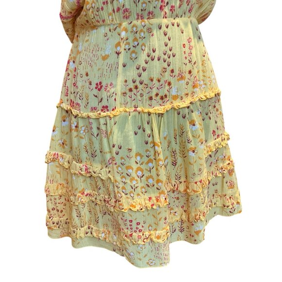 Poupette St Barth Mini Yellow Floral Sun Summer Dress XS V-neck Ruffle - Picture 7 of 13